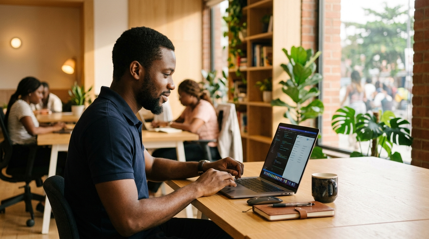 Ola at his desk